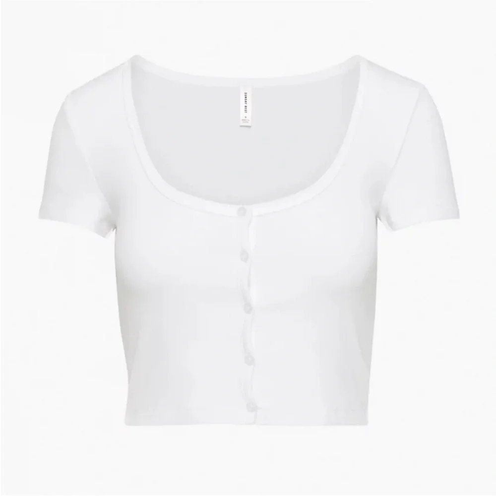 Aritzia Sunday Best Holly Top Button Front Cropped Rib T-Shirt White Crop Top S - Picture 3 of 14